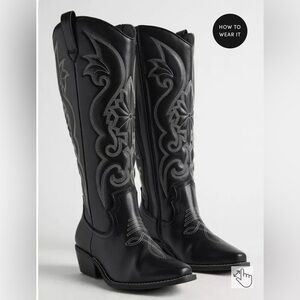 TORRID Western Knee Boot EXTRA WIDE Calf Black Size 6 Country 2" Heel